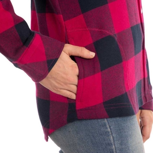 Orvis Buffalo Plaid Pink & Navy Blue Fleece Lined Shirt Jacket Shacket -Size Med - Picture 4 of 16